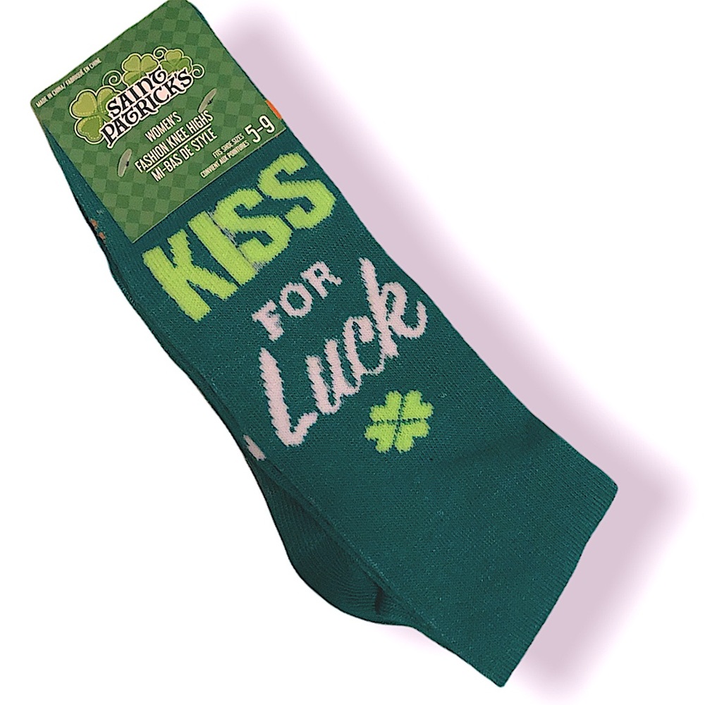 St. Patrick’s Day Kiss for Luck women’s fashion knee-high socks size 5 - 9